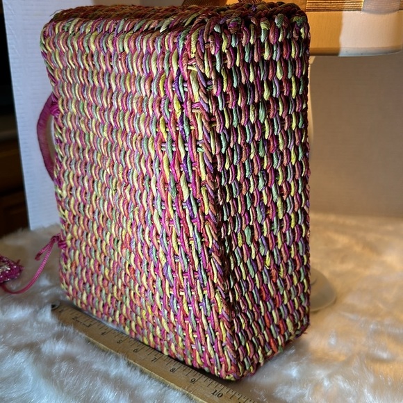 Vintage straw bag orange, green, pink, purple (make an original Easter basket) - Picture 7 of 10